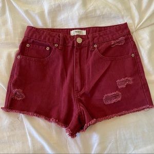 Forever 21 Brick Red High-Waisted Ripped Shorts